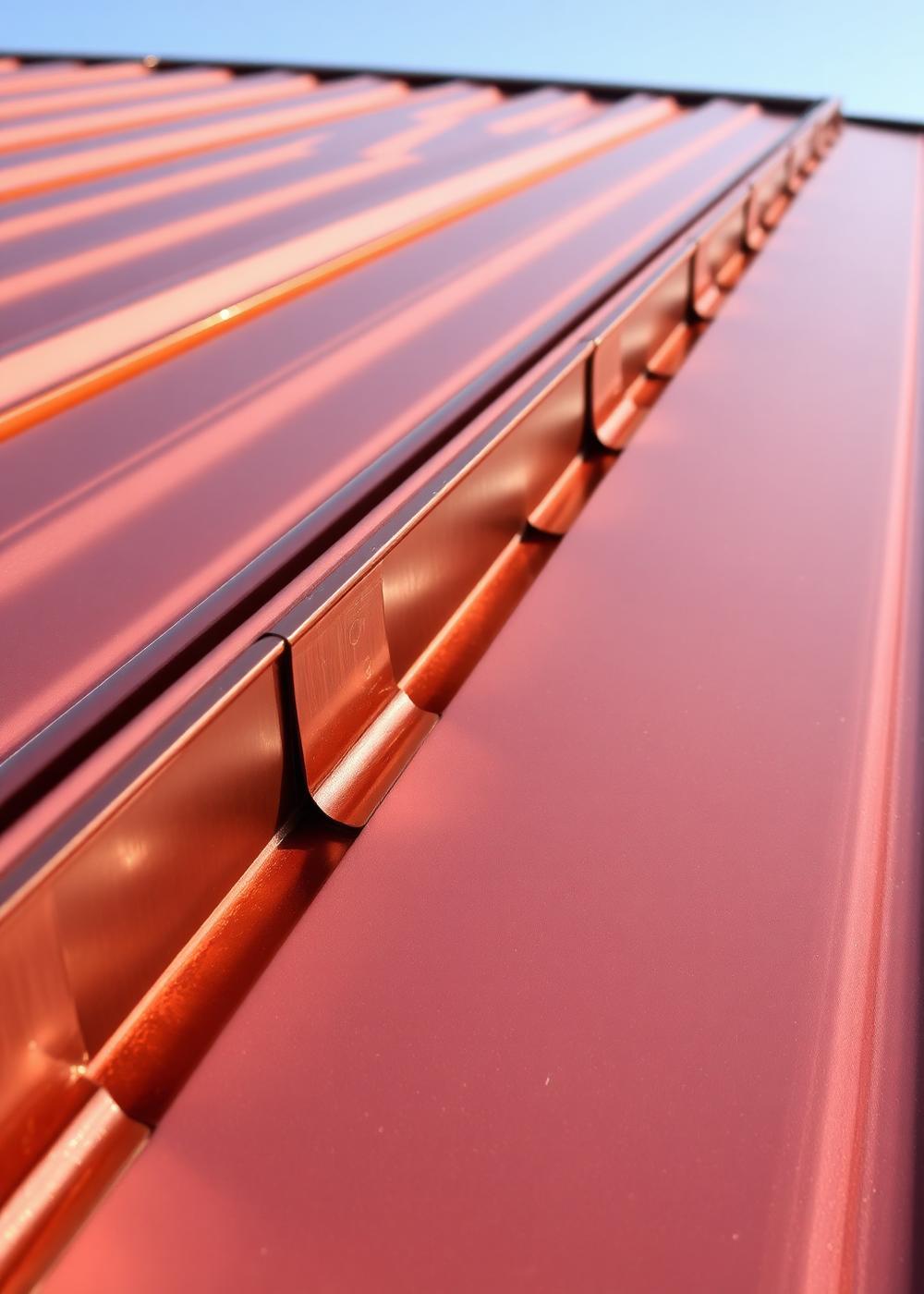 Copper standing seam metal roof detail